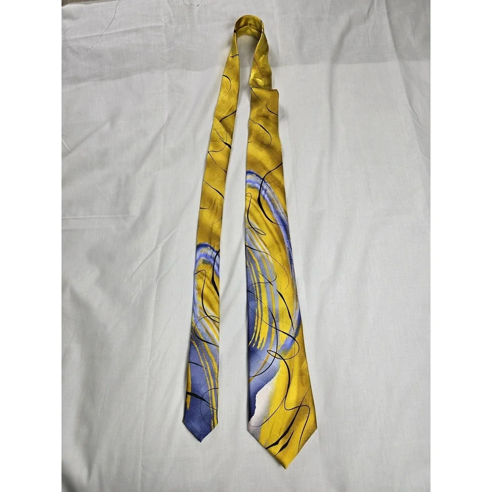Garcia Tie Mens Yellow Blue Snail Garden Collection 62 Silk Abstract Necktie